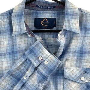 Being Human Men's XL Blue Plaid Casual Slim‎ Fit Long Sleeve Button Down Shirt
